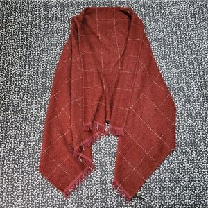 Express Women's One Size Maroon Plaid Poncho Loose Fit Sweater Scarf Vest